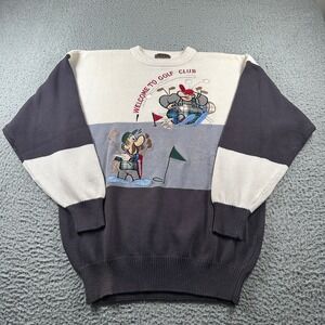 Vtg Bugatchi Sweater Mens XL Cotton Golf Club Embroidered Colorblock Pullover